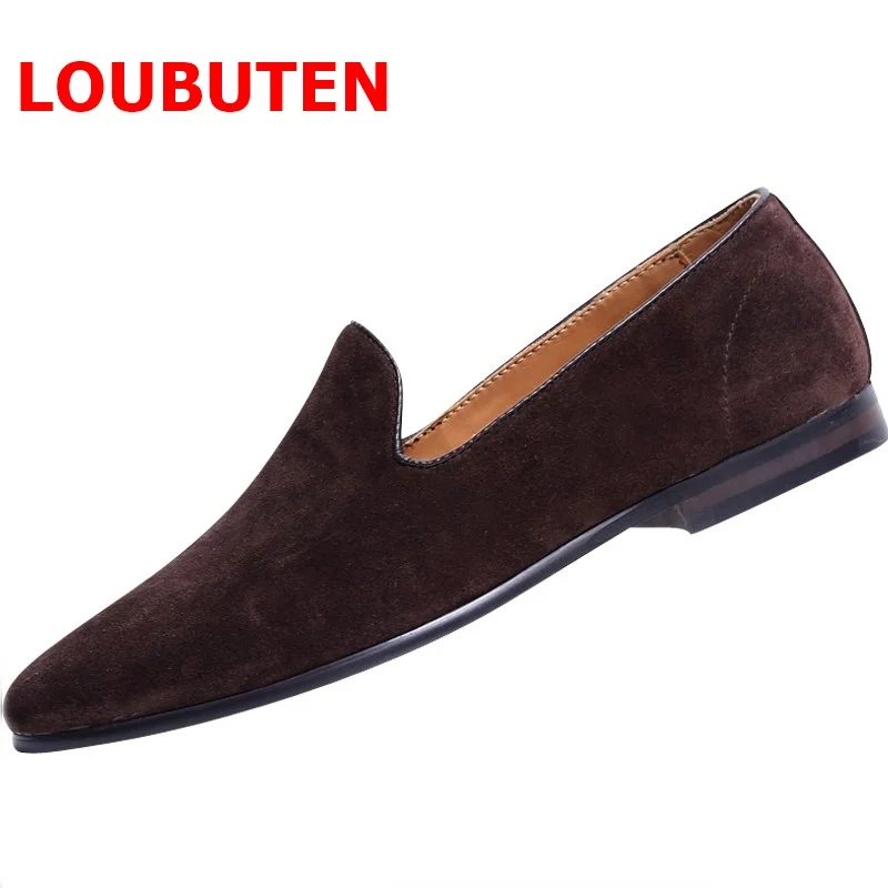 

LOUBUTEN Suede Leather Men Loafers Summer Slip On Casual Men's Flats Designer Handmade Slippers Gentleman Banquet And Prom Shoes