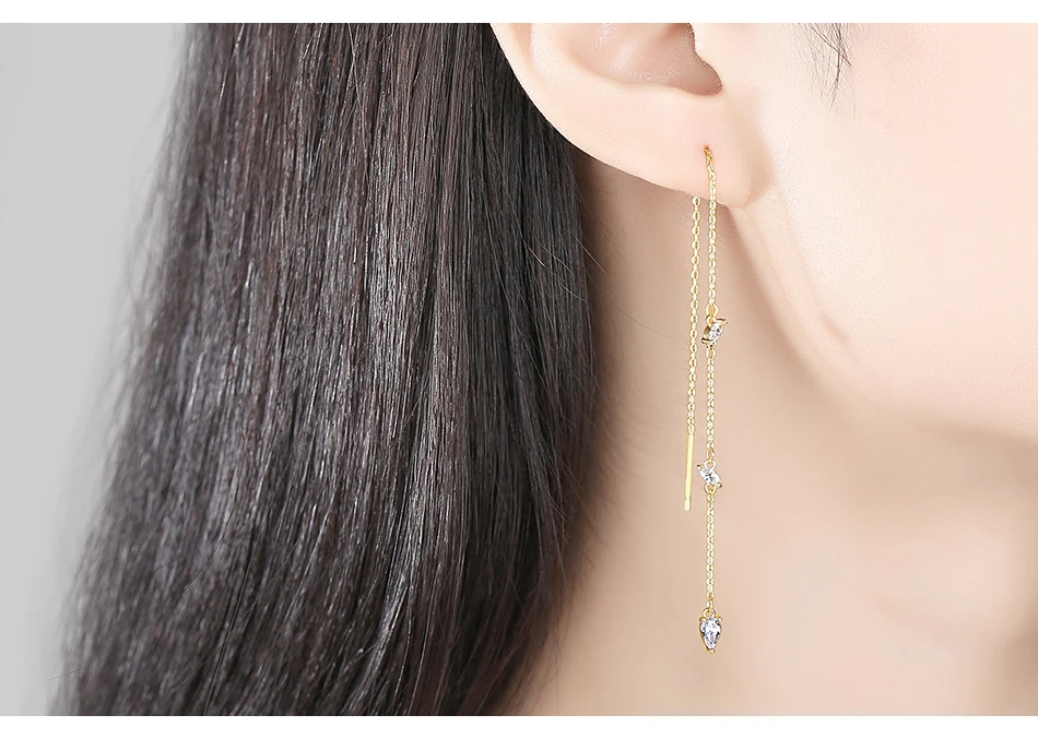 H884dee3e210c4f3aac7e8a96c978bfdfn Thin Gold Color Tassel Ear Lines for Women Small Clear Cubic Zircons Long Pendant Earrings for Girl Punk Party Jewelry Mallzona