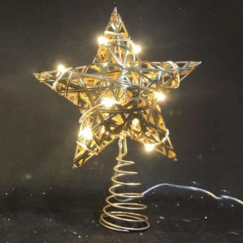 

Rattan Gold Star Shape Tree Top Light Christmas Tree Leaning Stars Rustic LED Tree Top Decoration Indoor HYD88