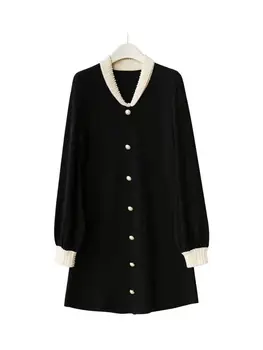 

Women Dress 2020 Spring and Summer Knitted Long-sleeved V-neck Knitted Bubble Sleeve Sleeve Dress Women