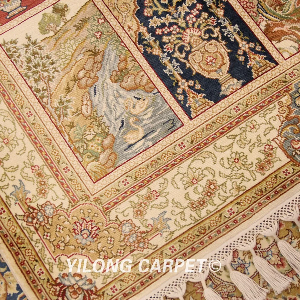 Yilong 3,5 'x5. 3 'ручной работы Шелковый садовый коврик изысканный четыре сезона турецкий Восточный ковры(YL1761A