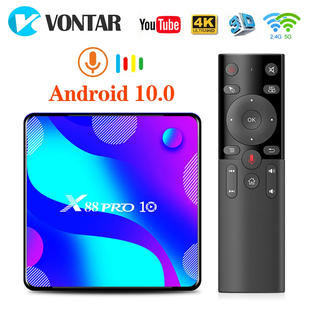  VONTAR X88 PRO Android 10,0 Smart ТВ Box Android 10 4G 64 Гб 128 ТВ коробка с двумя камерами, процессор Rockchip RK3318 BT Youtube 4K Декодер каналов кабельного телевидения Med…