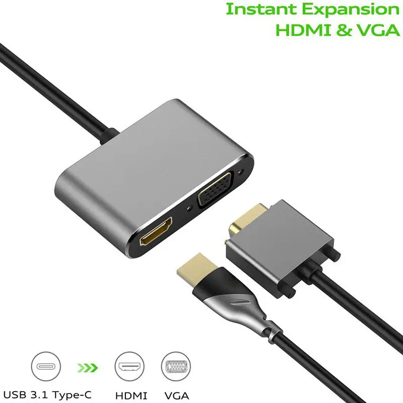 2020 горячий алюминиевый сплав USB3.1 два в одном совместимый тип c к HDMI VGA адаптер