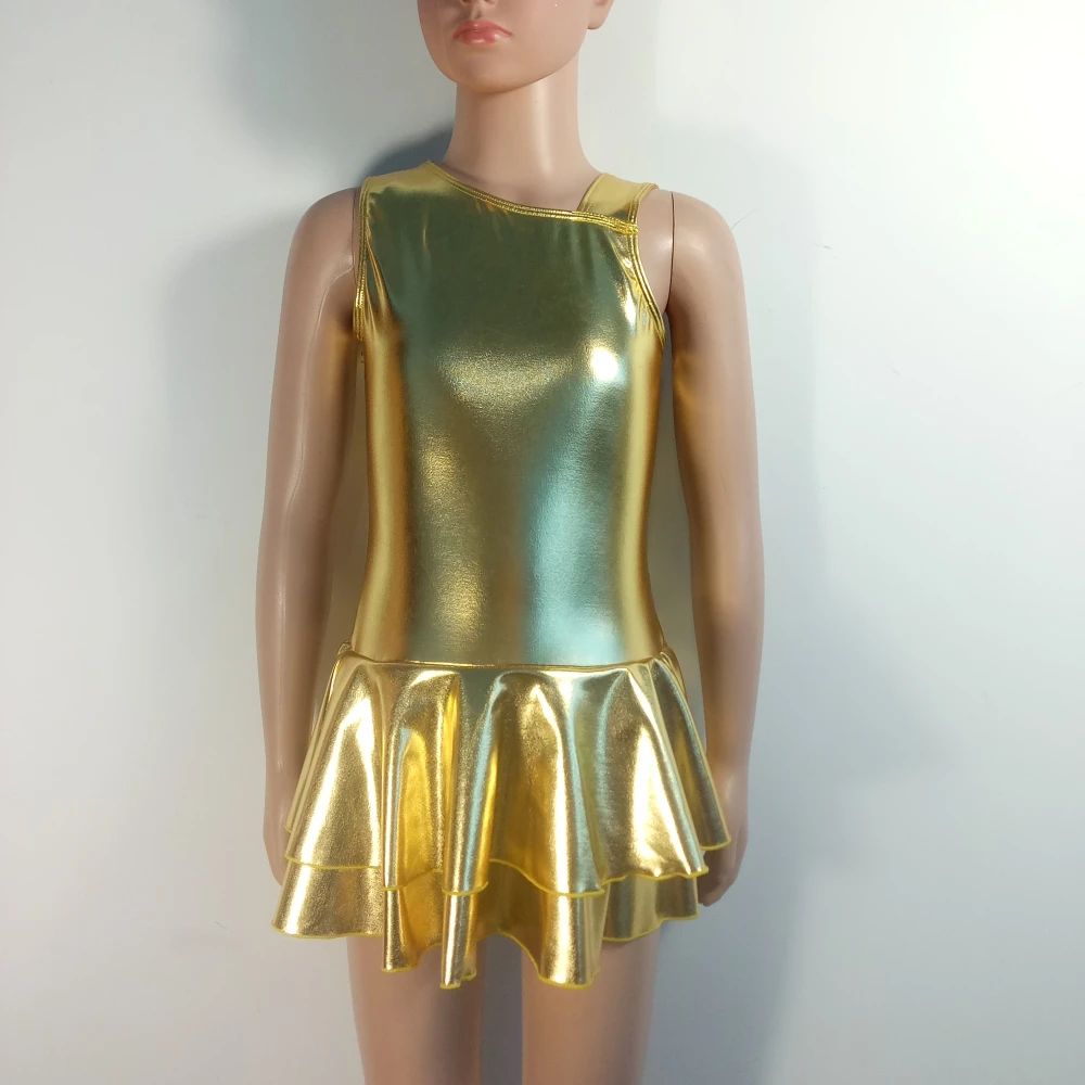 Разноцветные металлические ткани с открытыми плечами современные джазовые танцевальные платья для девочек латинские женские костюмы для выступлений - Цвет: Light Gold