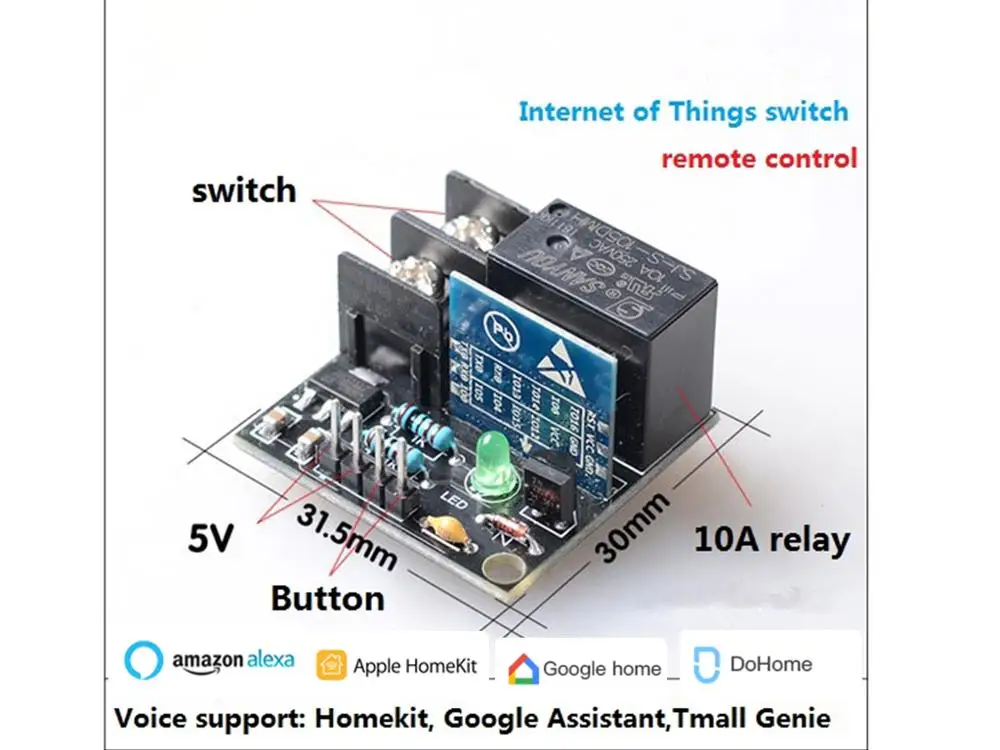 Smart plug switch DOITING Wifi Smart Plug Switch 5V APP Remote Control Socket 10A Relay Works With HomeKit/DoHome/Google Assistant For IOS/Android - Цвет: Smart plug switch