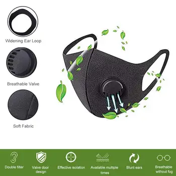 

Erilles Cotton PM2.5 Black Mouth Face Mask Washable 2 Activated Carbon Filter Windproof Mouth-muffle For Men Women Black Mask