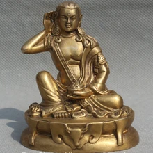 [Старое ремесло] Тибет, буддизм Латунное сиденье голова оленя миларепа Будда статуя мастера(A0314