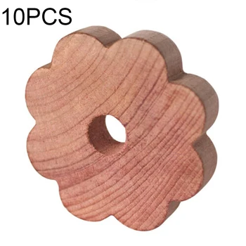 

10pcs Hole Design Wardrobe Cedar Block Aromatic Natural Moth Repellent Flower Shape Anti Mildew Clothes Storage Drawer Bedroom