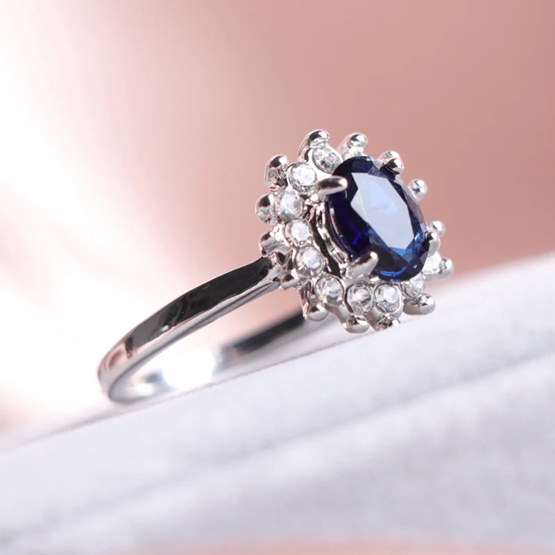 Carofeez Luxury Blue/Whtie Zircon Women Rings Cute Flower Ring For Women Fashion Jewelry Accessories Wedding Statement Girl Gift