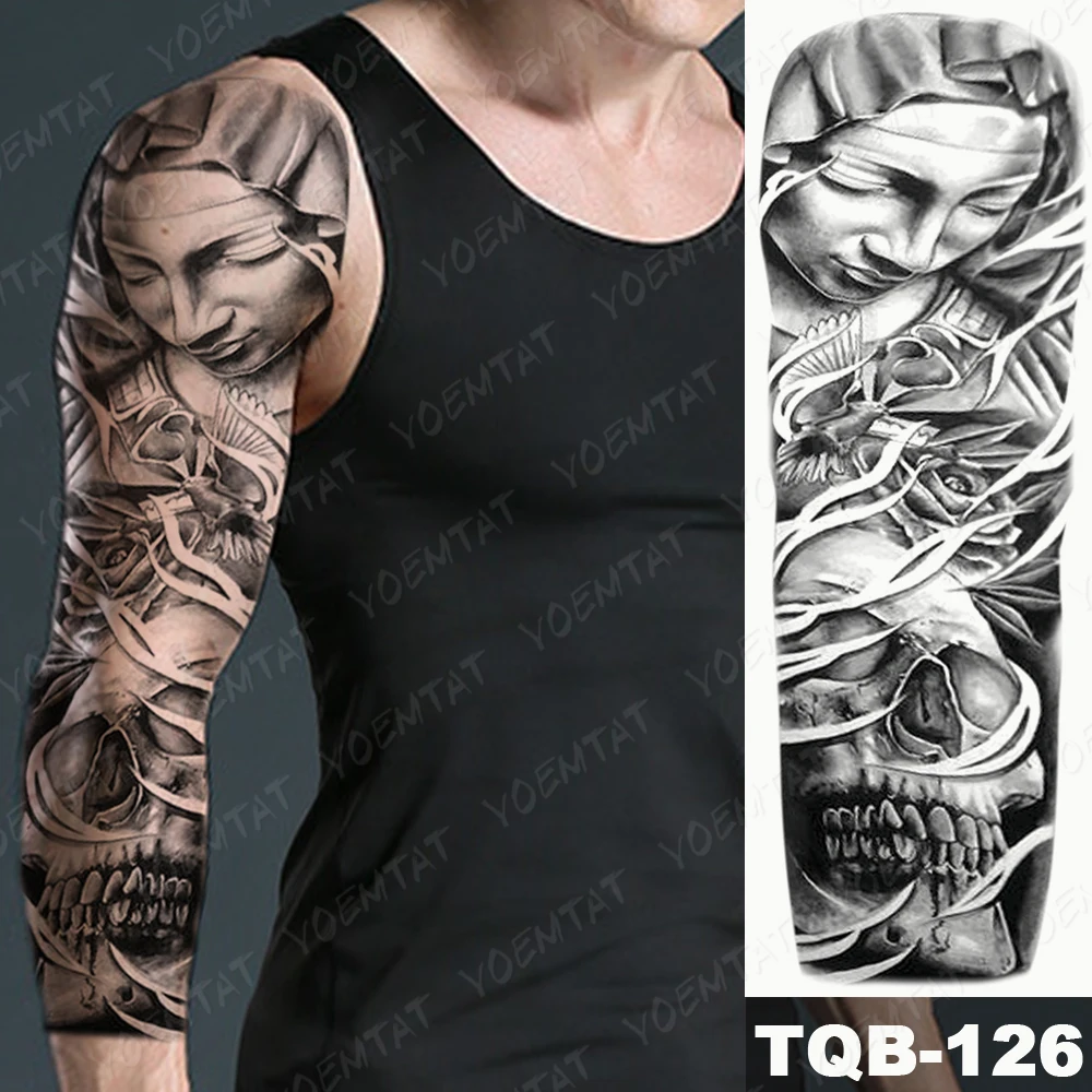 Large Arm Sleeve Tattoo Zeus Gods Lightning Hell Waterproof Temporary Tatto Sticker Poseidon Bear Body Art Full Fake Tatoo Men