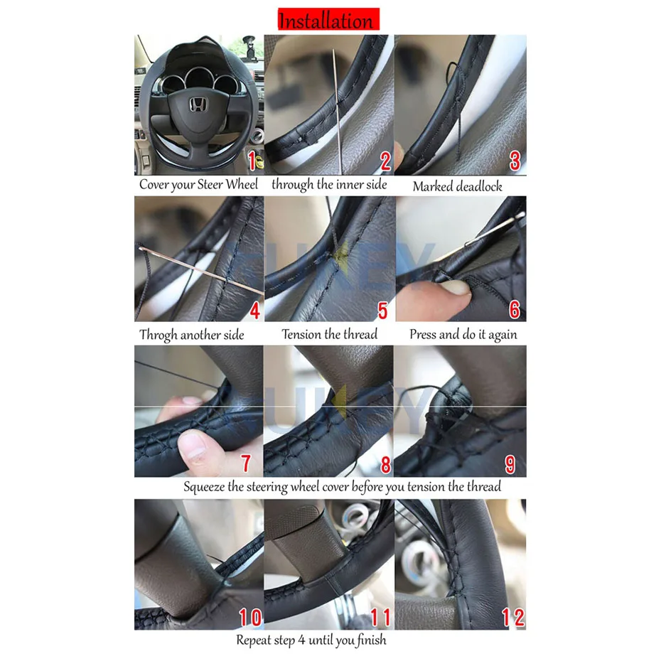 DIY PU Leather Auto Car Steering Wheel Cover Hand Sewing 38cm Breathable Steering Wheel Covers steering wheel cover