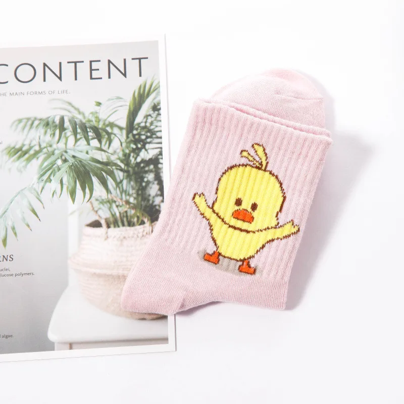 Модные милые женские короткие носки с героями мультфильмов, Harajuku, с изображением маленькой желтой утки, корейские хлопковые хипстерские забавные женские носки для скейтборда - Цвет: 5