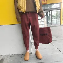 Новые японские хлопковые зимние простые однотонные мужские Свободные повседневные брюки хип-хоп Уличная одежда