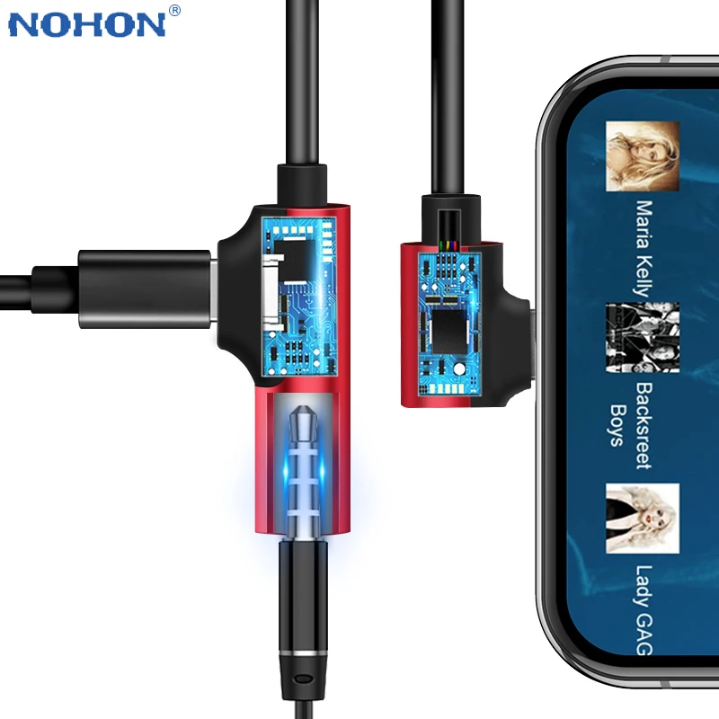 

2 in 1 Alloy 3.5 Earphone Charging Cable For iPhone X XS Max XR 10 7 8 Plus 2in1 Changer 3.5mm Connector Dual Adapter Splitter