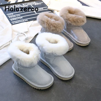 

Winter New Kids Fur Snow Boots Baby Girls Warm Shoes Children Glitter Mid Calf Boots Boys Gold Brand Boots Fashion Sequin Shoes