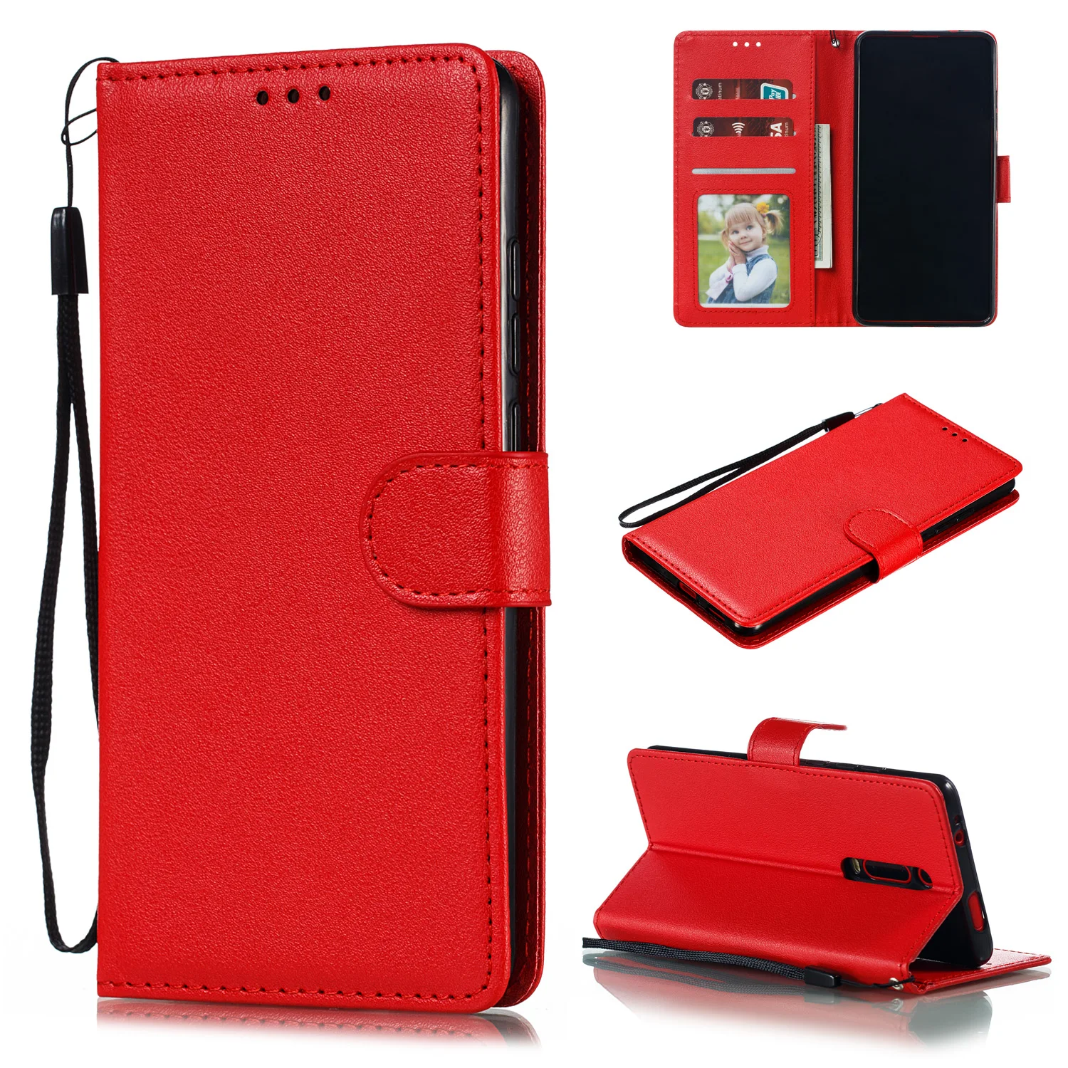 Bao Da Flip Wallet Dành Cho Xiaomi Redmi Note 9 8T 8 7 6 5 Pro 4x Đỏ MI 5 plus 8 8A 9A 9C 7A 6A 4A Funda Poco F1 Đứng Bao Da