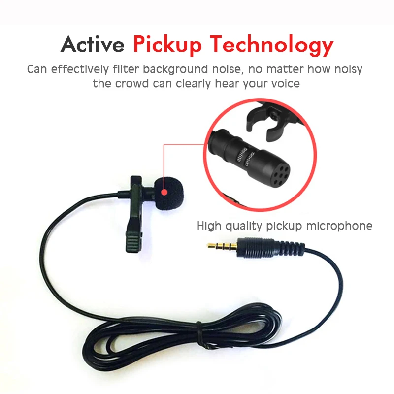 Professional Mini Clip Microphone Condener Lavalier Microphone Phone 3.5mm Wired Clip on Lapel Mic for iPhone iPad Android Phone (2)