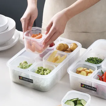 

2pcs Food Fresh Storage Box Containers Kitchen Fridge Organizer Case Removable Drain Tray For Keep Fruits Vegetables Meat Fish