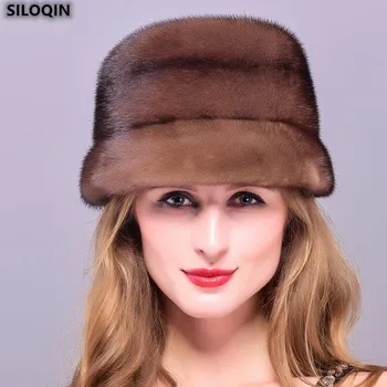 

SILOQIN Autumn Winter New Mink Fur Fedoras For Women's Elegant Noble Luxurious Ladies Brand Cap Thicken Thermal Trend Party Hat