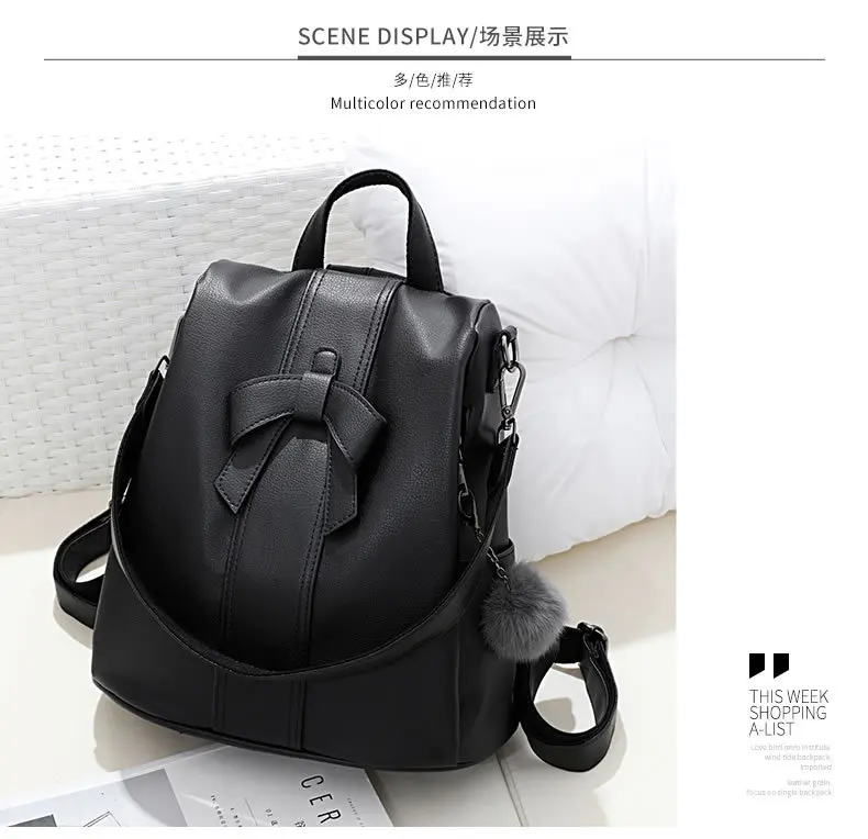 Anti-theft Bow Women Backpack College Student Bookbags Casual Work Bags Ladies Hand Bags Durable Heavy Duty Satchel Leather
