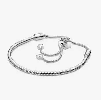 

Original 925 Sterling Silver Bracelet Moments Star Clasp Snake Chain Slider Bangle Fit Women Bead Charm Fashion Jewelry