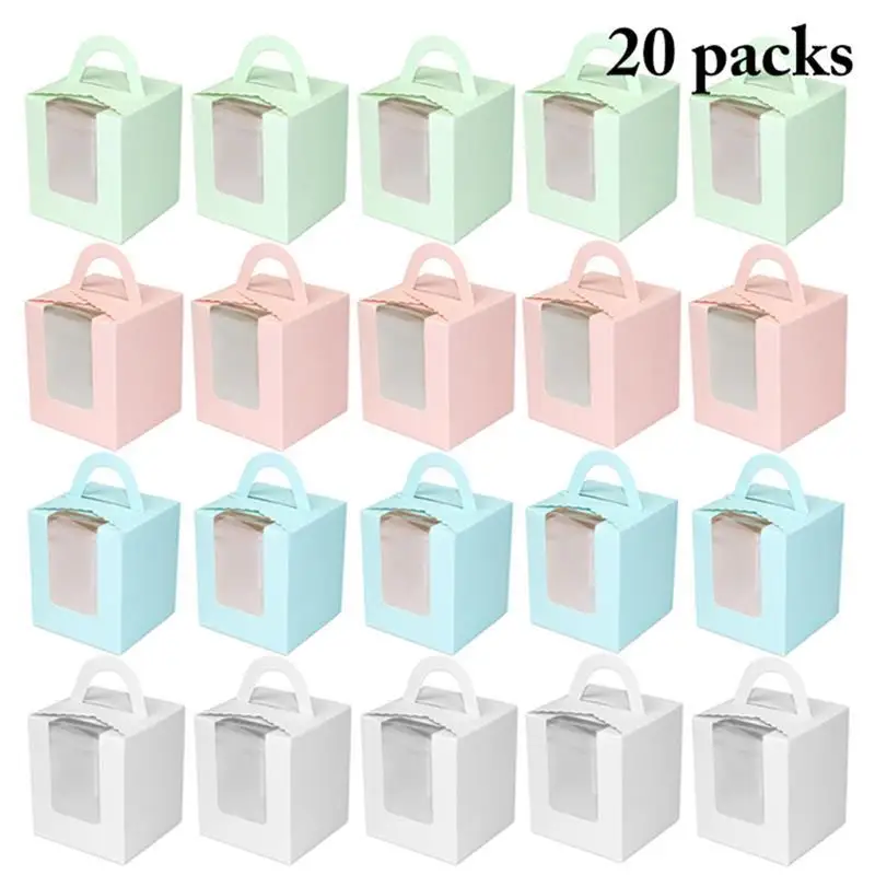 20pcs Коробка для печенья, конфет, одиночная коробка для кексов, переносная розовая коробка для кексов, мусс, бутылка для пудинга, упаковка, чашка, детский подарок - Цвет: 20pcs