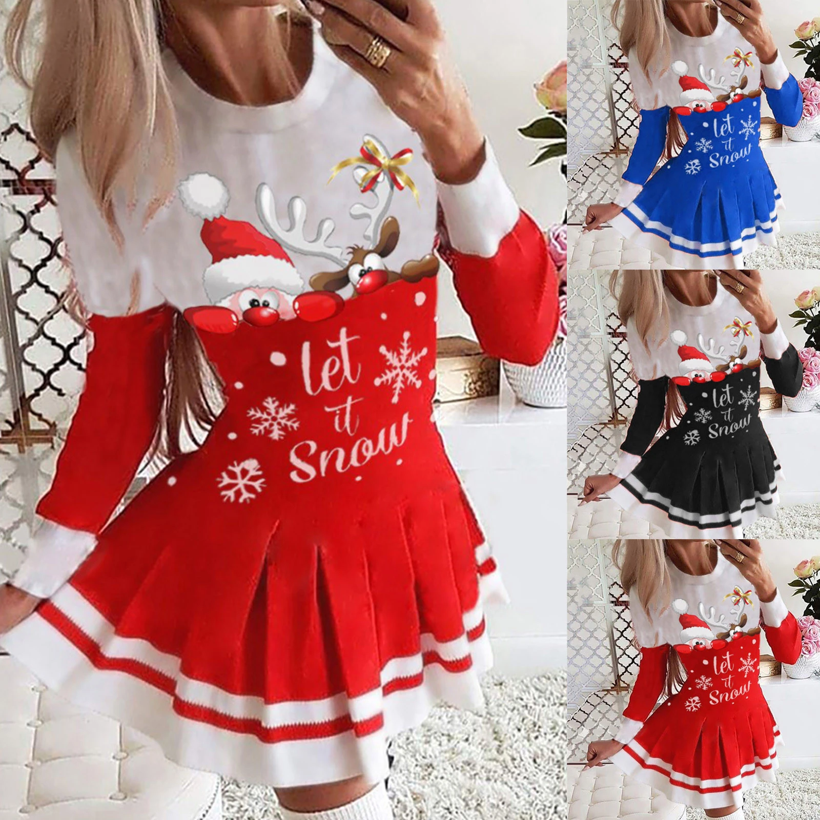 2022 frauen Weihnachten Party Kleid Mode Santa Claus Print Langarm Kleid  Damen Herbst Und Winter Kleider|Dresses| - AliExpress