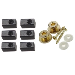 2Pcs Golden Strap Button With Mounting Screw & 6 Pieces Guitar Tremolo Bridge Saddle Clamp Pressure Lock String