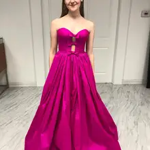 Фуксия атласные без бретелек Выпускные платья Длинные без рукавов с бантом Формальные вечерние бальные платья Robe De Soiree