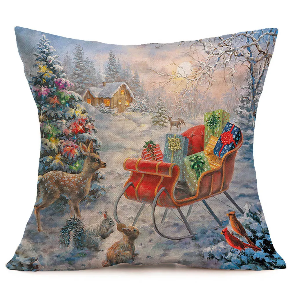 С Рождеством, подушка с оленем, покрывало с рождественским принтом, льняная декоративная диванная кровать, покрывало для подушки, Coussin Decoratif, Прямая поставка