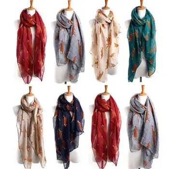 

Women's Korean Chiffon Fox Print Kitten Scarf Shawl for Ladies Long Scarf Girls Xmas Gift
