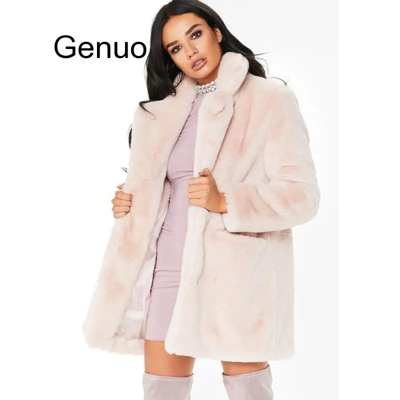 

Fur Coat Winter Woman Blend Overcoat Fluffy Faux Fur Warm Outwear Coat Long Sleeve Jacket Pockets Cardigan Casaco Feminino New