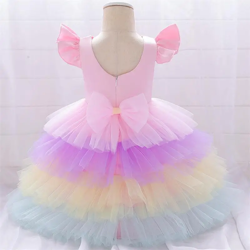Pink Лук без спинки нарядное платье для девочки;карнавальные костюмы платья для девочек,платье принцессы для девочек;новогодний костюм для девочки;свадебное праздничное платье для девочки;детские платья,1,2, 3,4,5, лет - Цвет: Pink