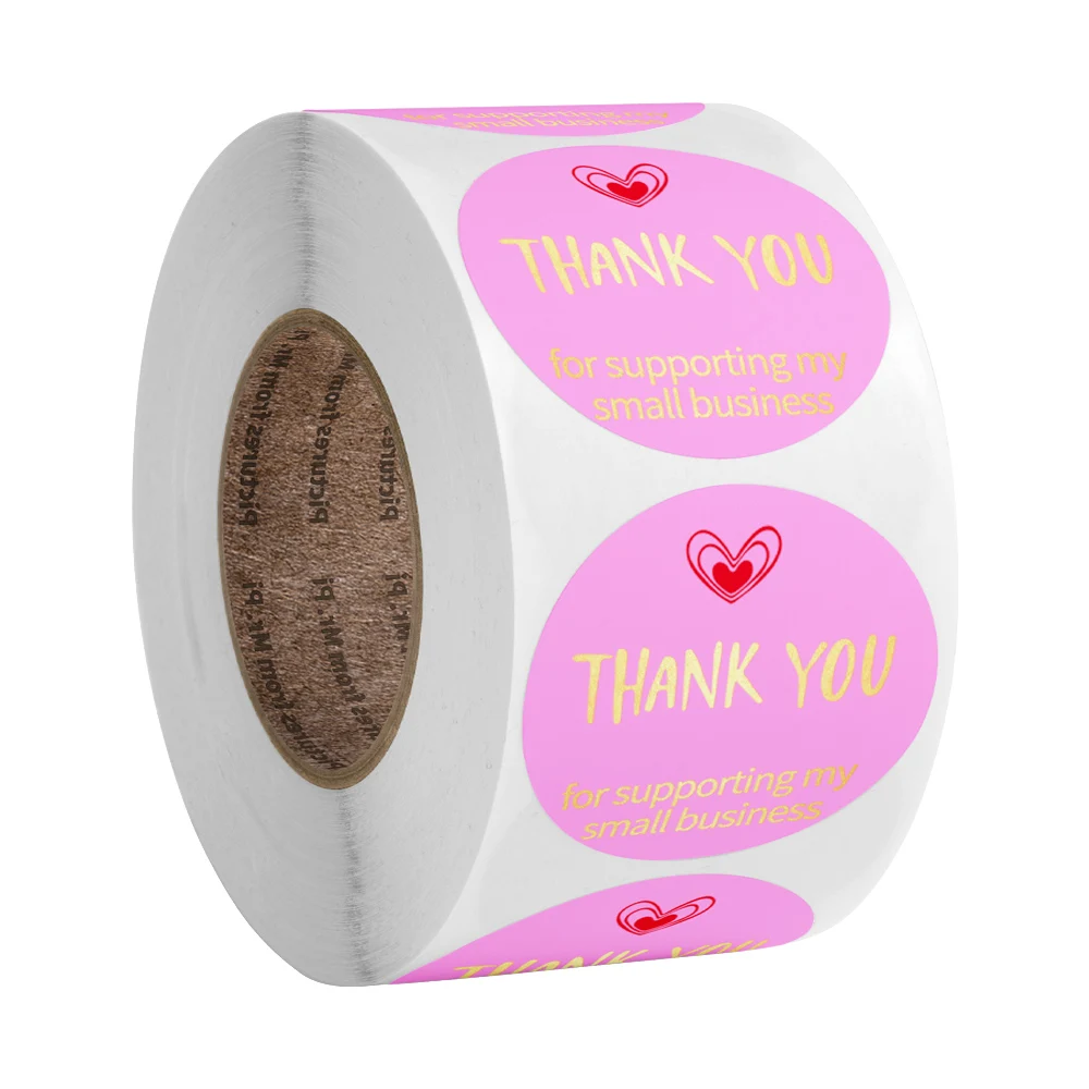 

Pink Paper Thank You Sticker Roll for Supporting My Small Business 500pcs/roll 1 inch With Heart Design Seal Labels Sticker