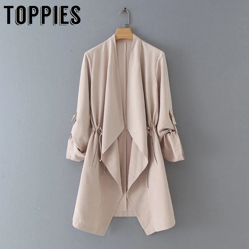 

Leisure Windbreaker Loose Cardigan Coat Women Long Trench Coat Drawstring Slim Waist Lady Streetwear manteau femme
