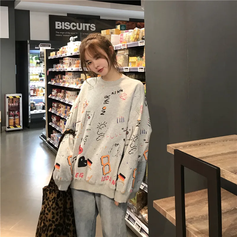 Женские кофты японский Harajuku Ulzzang с принтом граффити рукав летучая мышь Толстовка Женская Корейская Kawaii одежда для женщин