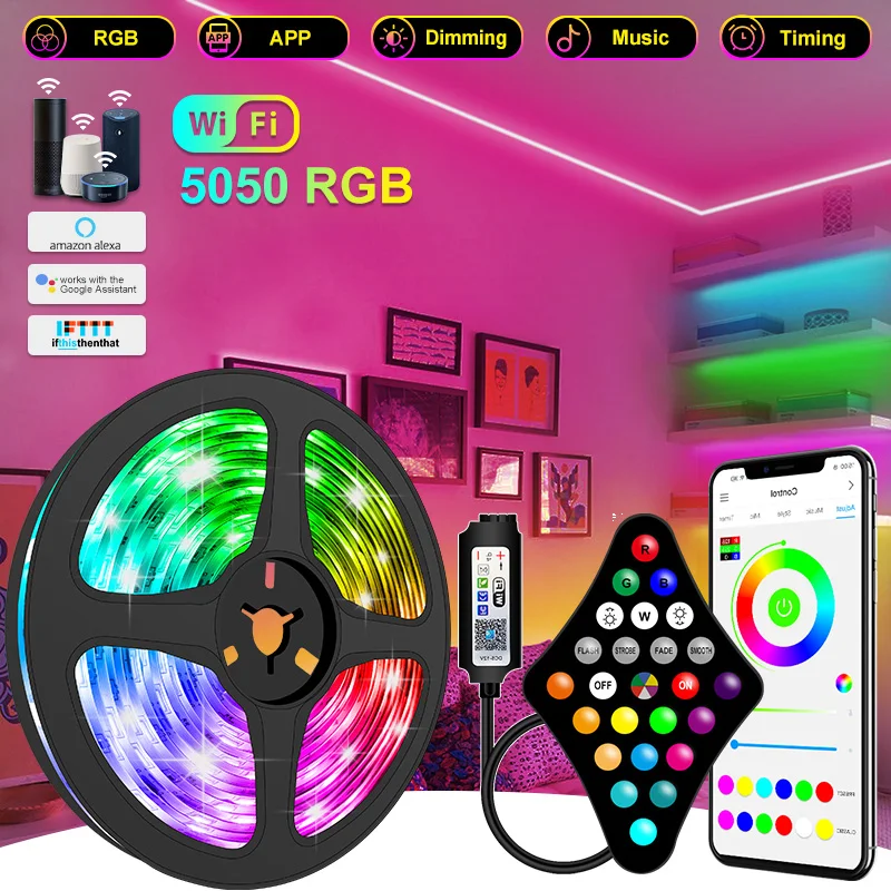 Led Strip Lights RGB 5050 2835 Waterproof 5M-30M Wifi Phone Control Led Flexible Ribbon Tape for TV Backlight Room Home Party