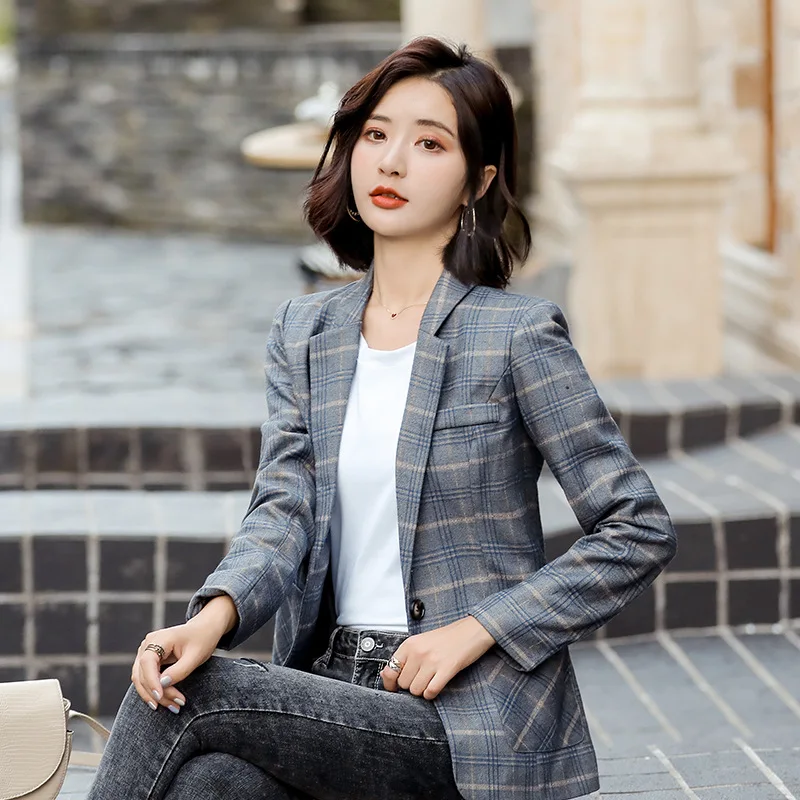 

Plaid Small Suit Coat Women's 2019 Autumn Clothing New Style Korean-style WOMEN'S Wear Casual Versatile Online Celebrity CHIC Bl