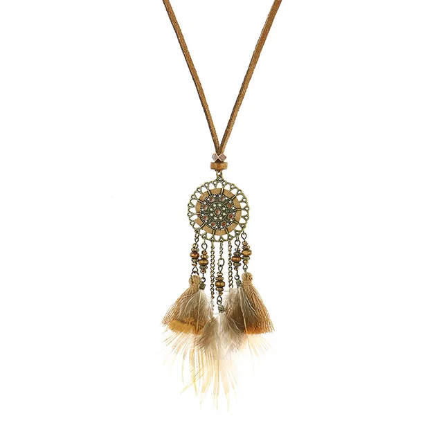 Exknl Women Bohemian Ethnic Long Chain Feather Dreamcatcher Skeleton Tassel Pendant Necklace Choker Boho Jewelry Accessories 0279