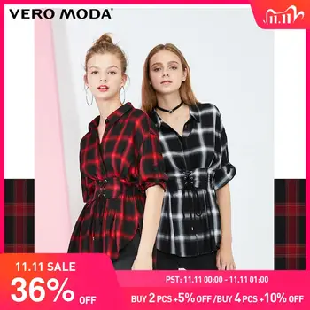 

Vero Moda Women's Waist Tie 3/4 Sleeve Plaid Shirt | 319331556