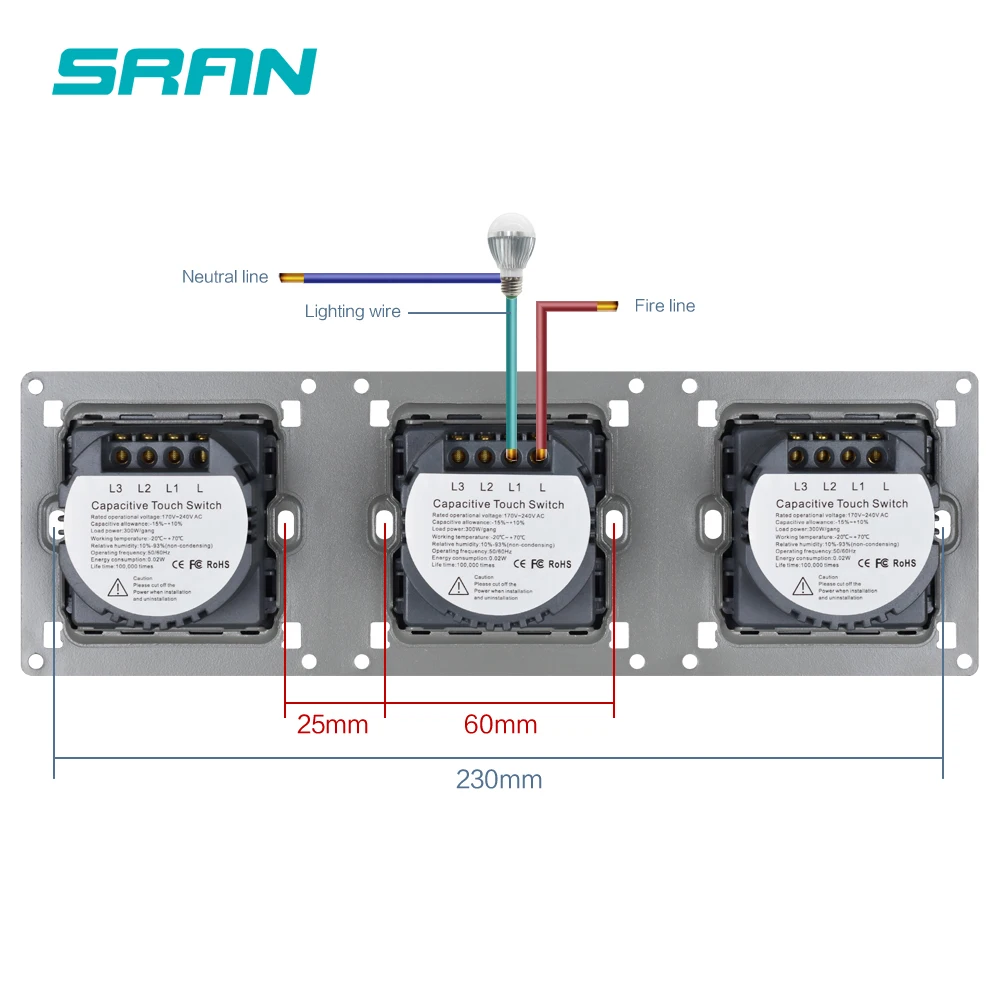 SRAN ЕС / ВЕЛИКОБРИТАНИЯ стандартный роскошный настенный 6 Gang switch strip черный стеклянная панель настенный светильник датчик сенсорный выключатель 3 рамка аксессуары для дома