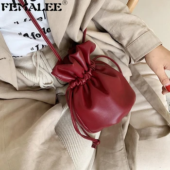 

Mini Drawstring Bucket Bag Small Soft Wrinkled Shoulder Bag Ins Tiny Handbags For Women Designer Ladies Crossbody Clutch Purses
