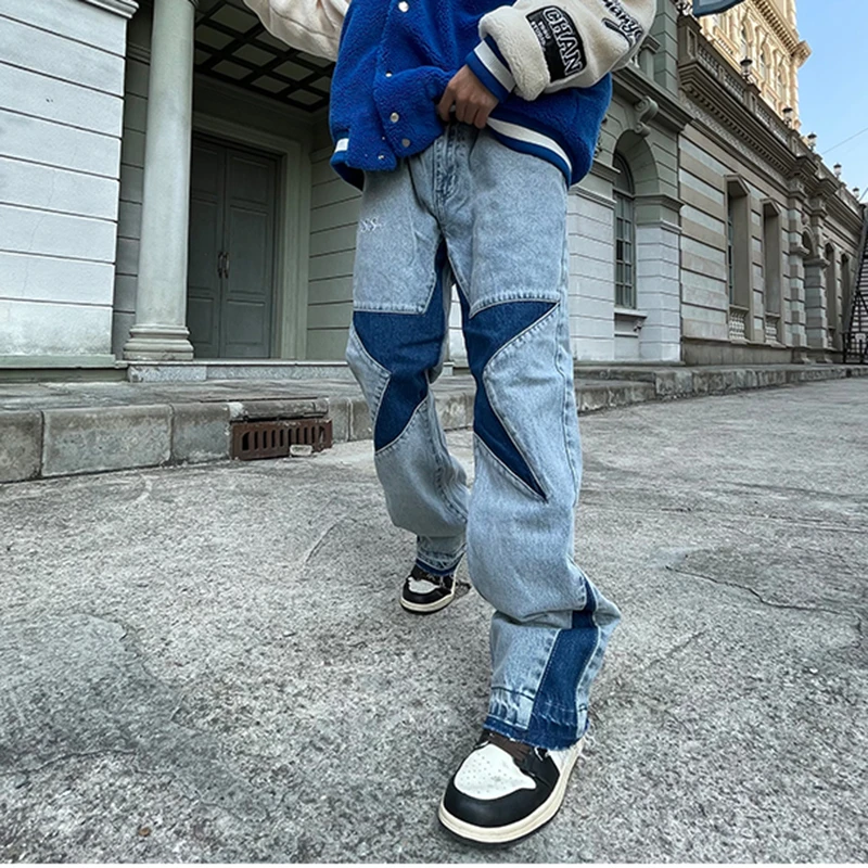 Pantalones Harajuku para hombre, Jeans rectos con bordado de letras y Retro, rasgados, informales, de gran tamaño| AliExpress
