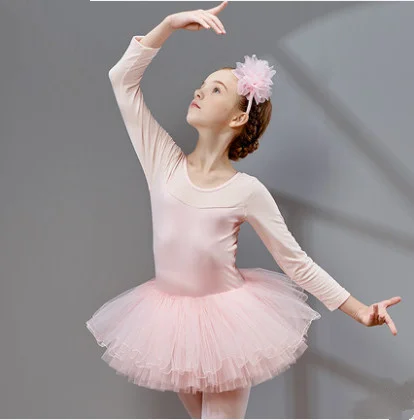 Combed Cotton Ballet Dress Dance Dress Tutu Ballet for Girls Kids Children High Quality Ballerina Long Sleeves Tulle Dance