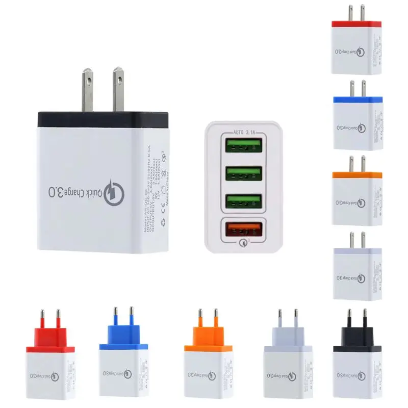 

EU/US Plug Universal Travel QC3.0 Quick Charge 4 USB Ports Hub Wall Fast Charger Power Adapter for Samsung Mobile Phone Tablet
