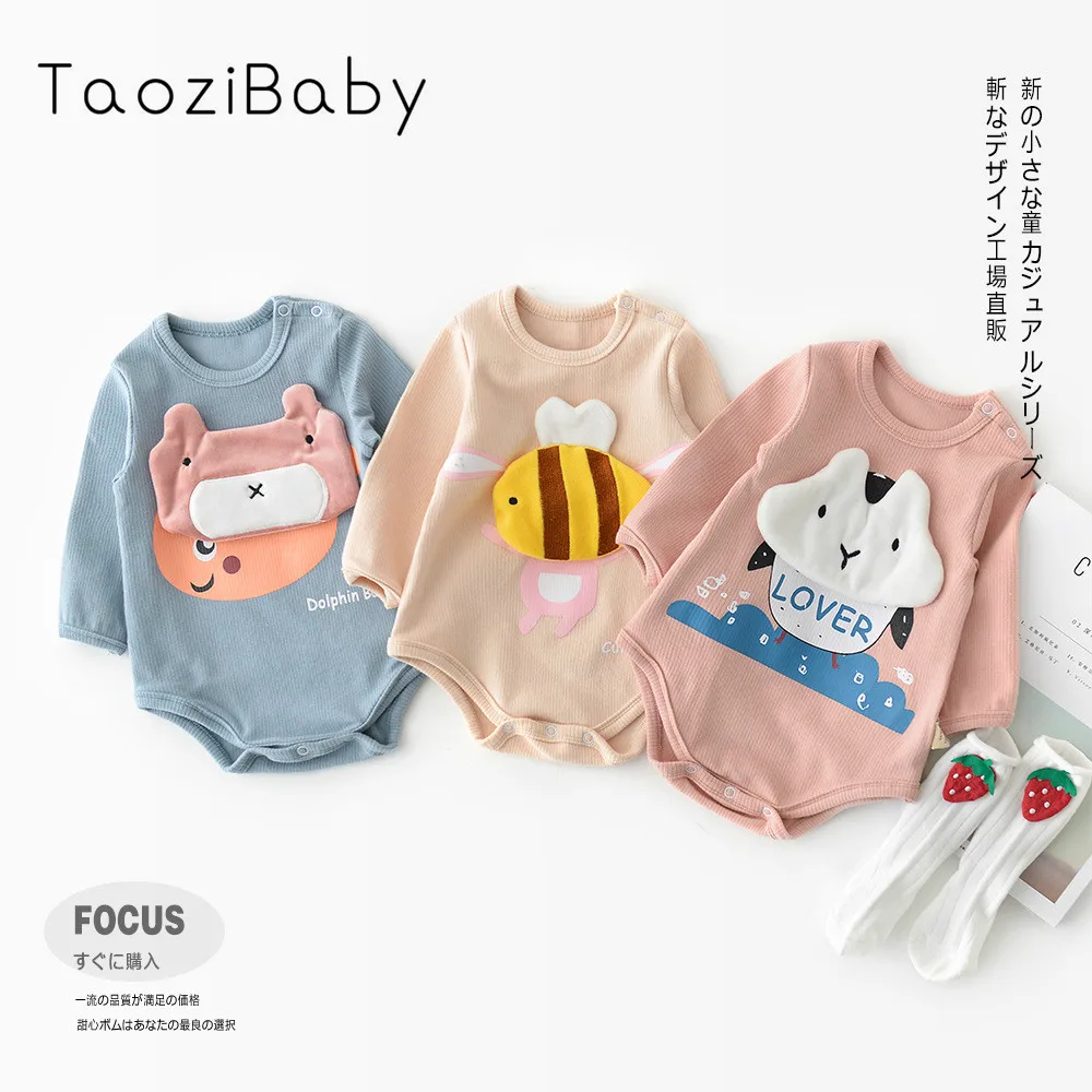 

New Infants Wearing Cartoon Three-dimensional Animal Long-sleeved Triangular Crawling Suit In Autumn 2019 Baby Bodysuit