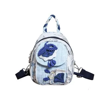 

Hot Vintage string appliques women traveller backpacks!New floral prints lady small backrack Versatile Original canvas backruck