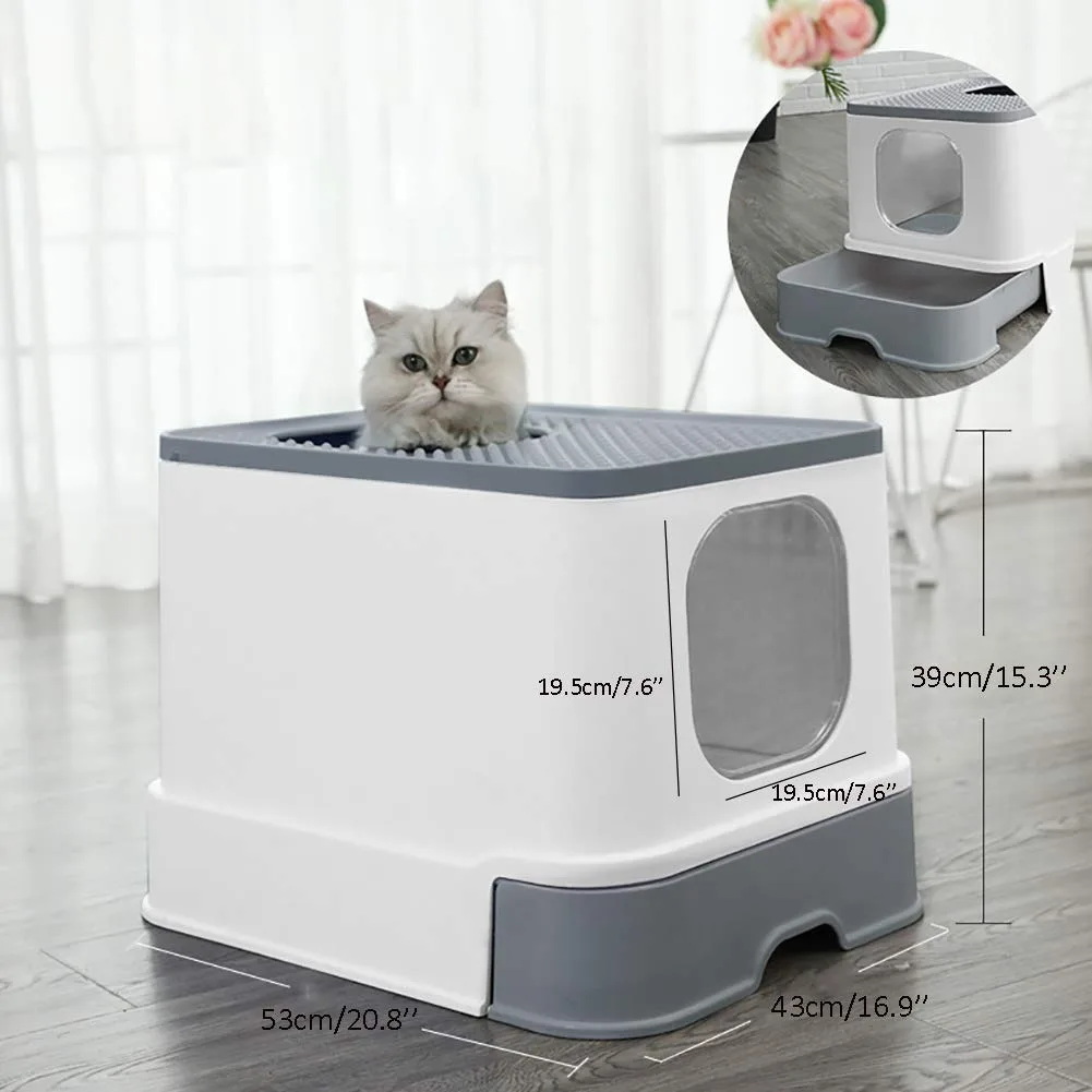 Cat Litter Box Top Entry Cat Sandbox Large Capacity Toilet Tray Closed Splash Drawer Style Tray Toilet Bedding Training