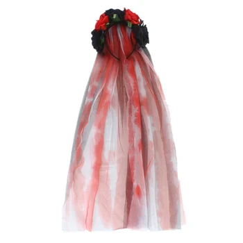 

Halloween Floral Headband, Day of the Dead Rose Flower Crown Hairband with Veil for Women and Girls