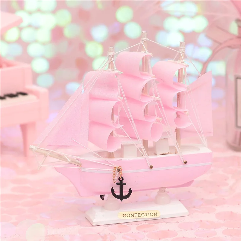 ZMISHIBO парусная лодка Ночная лампа в средиземноморском стиле розово-синяя полоска Декор для спальни модель корабля Настольный орнамент подарок на день рождения